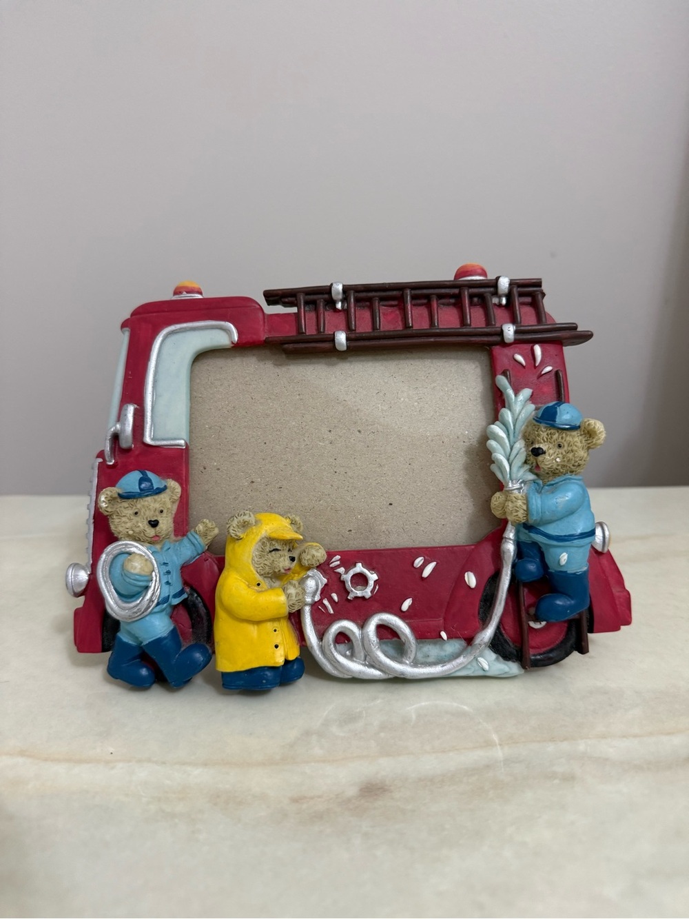 Beautiful Kids Picture Frame Fire Engine with 2 bears holds 4.5” x 3” picture